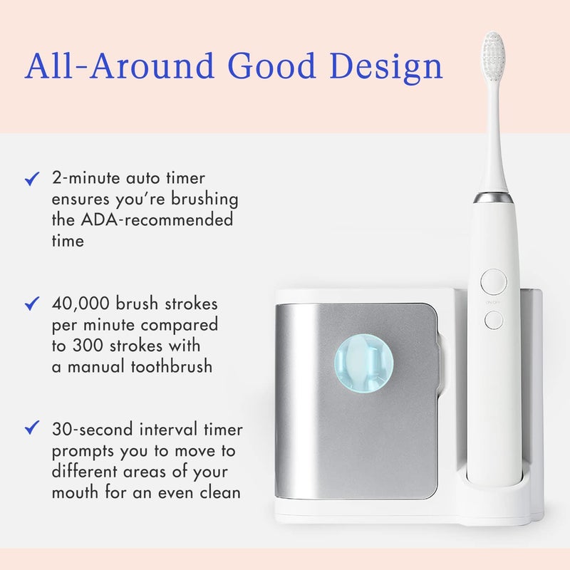 Vanity Planet Elements Ultrasonic Electric Toothbrush - Silver - Advanced Oral Care with UV Sanitizing Charger Base with 3 Replacement Heads - 99.9% Effective Keeping Your Teeth Clean - Image 4
